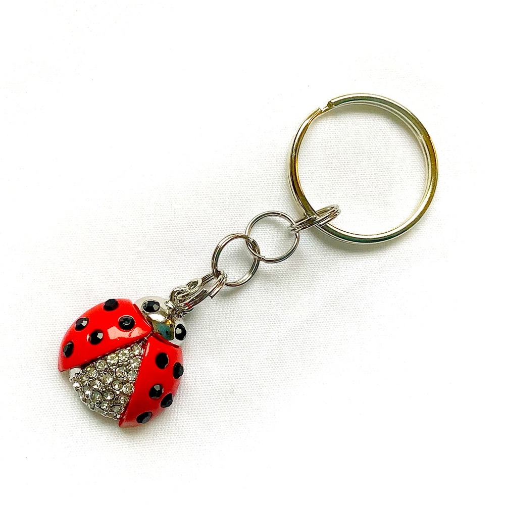 New Lady bug keychain Rhinestone Crystal GoodLuck gift Purse keyRing Zipper